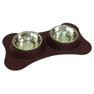 Set à diner muni d'une base antidérapante en silicone et de 2 bols en acier