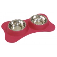 Set à diner muni d'une base antidérapante en silicone et de 2 bols en acier